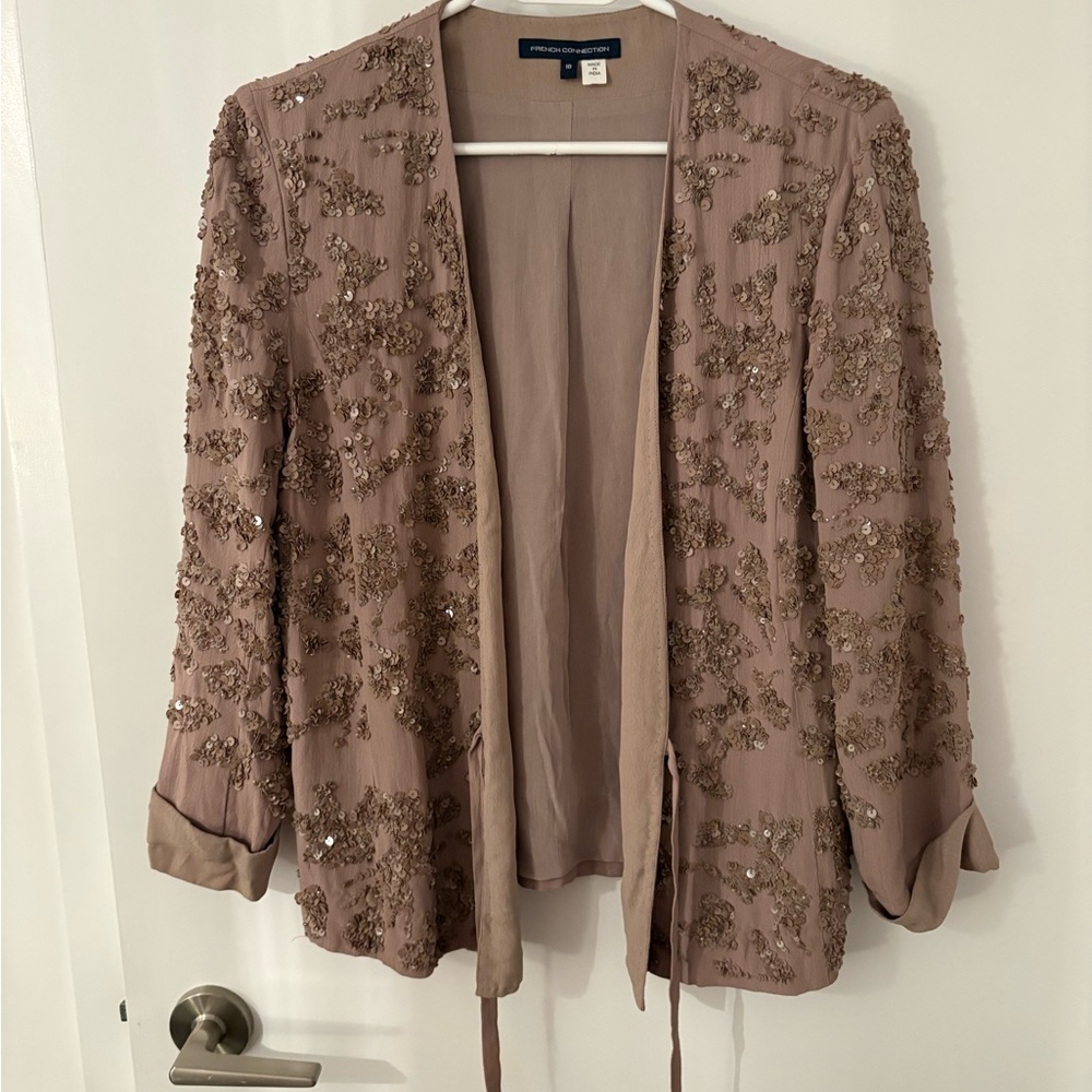 French Connection Sequin Embellished Blazer in Taupe